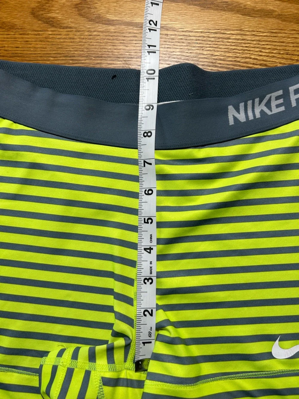 Women’s Nike Pro Shorts Grey and Neon Yellow Striped Size Large